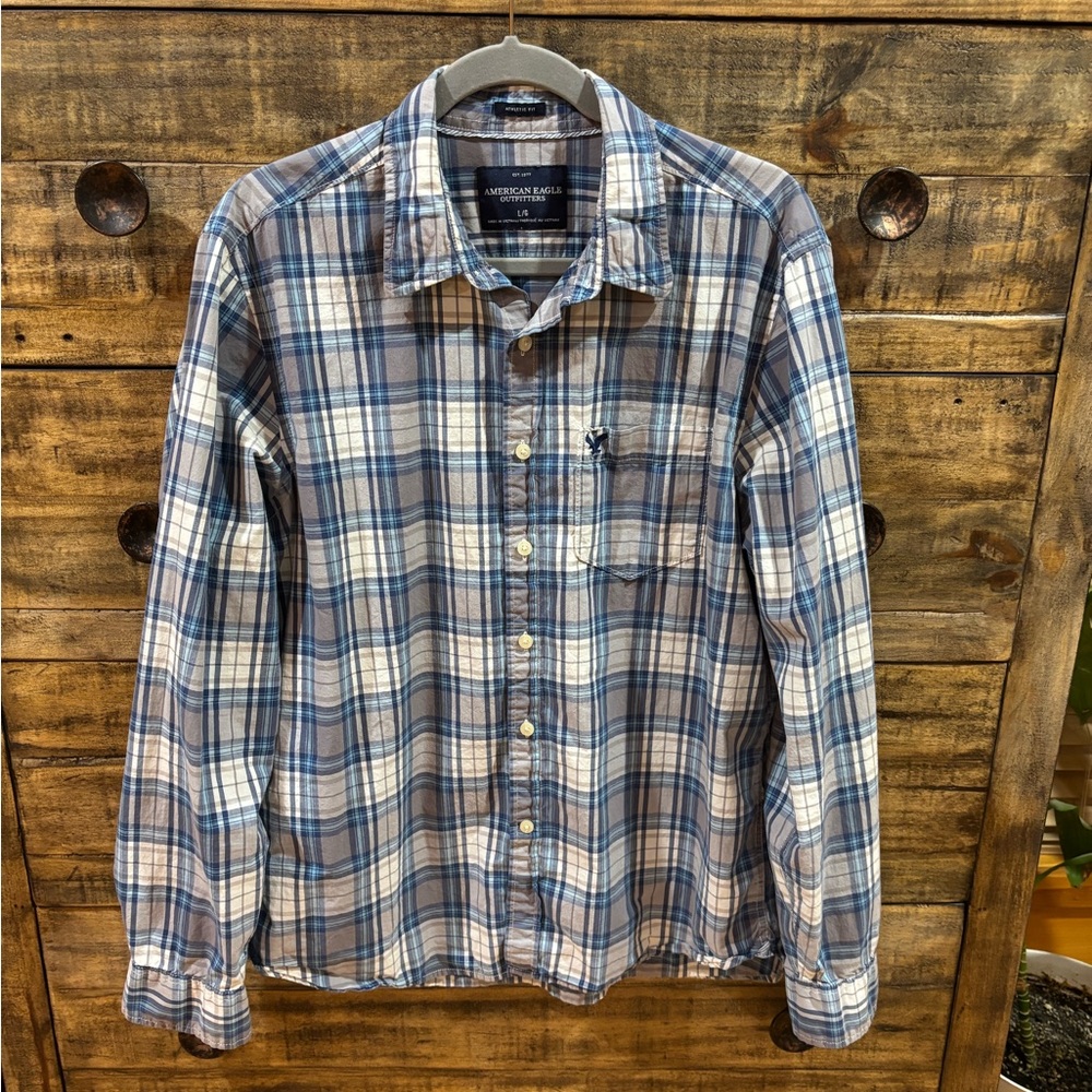 American Eagle Outfitters Men's Blue‎ Plaid Shirt